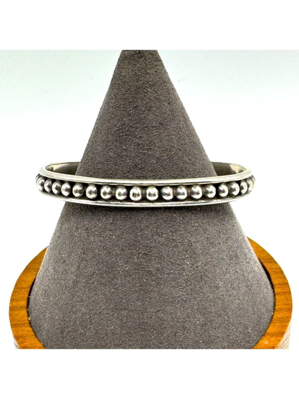 VTG Solid Sterling Silver 925 Beaded Design Cuff Bracelet Size 7.5" Fit